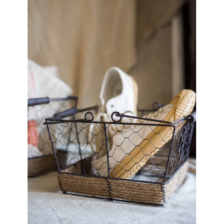 Gracie Oaks Wire Basket With Hemp Rope Bottom Rectangular Wayfair Canada   Wire Basket With Hemp Rope Bottom Rectangular 